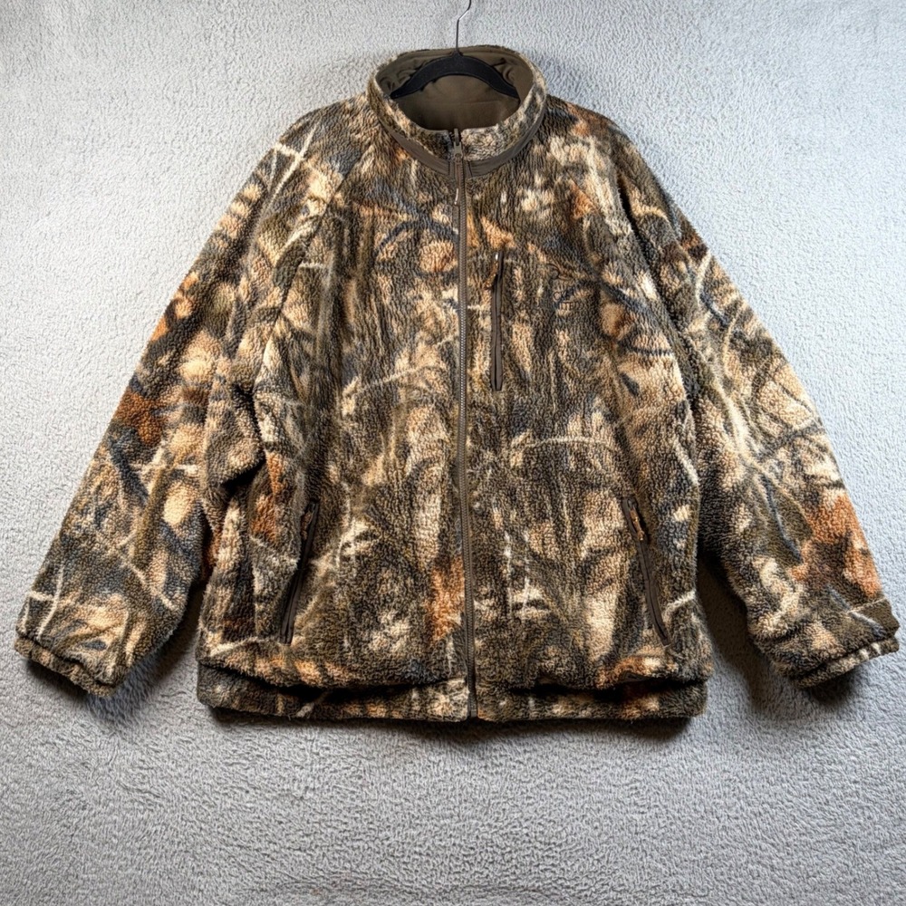 Whitewater Ducks Unlimited Wind Blocker Camo Fleece Jacket Mens XL Hunting Marsh